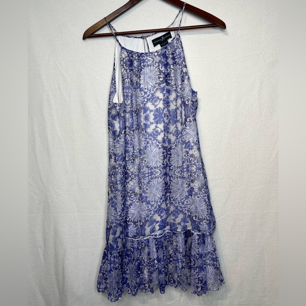Guess By Marciano Blue White Paisley Mini Shift Dress Sz Small